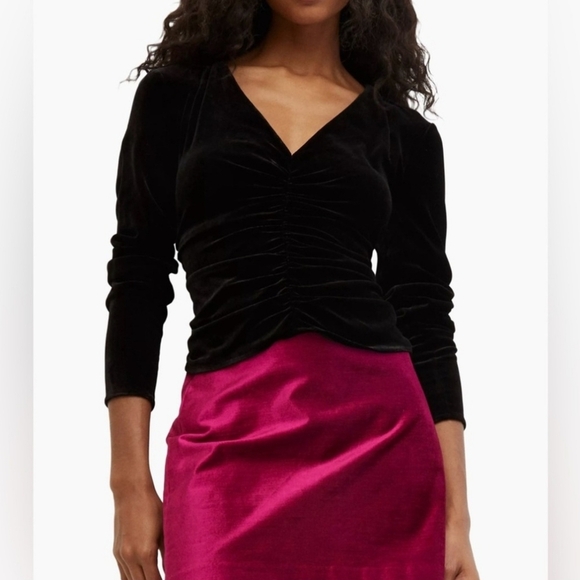 Veronica Beard Pelona Stretch Black Velvet Ruched V Neck Top - Picture 1 of 15